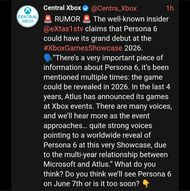 大的来了？曝《女神异闻录6》将在Xbox发布会公布